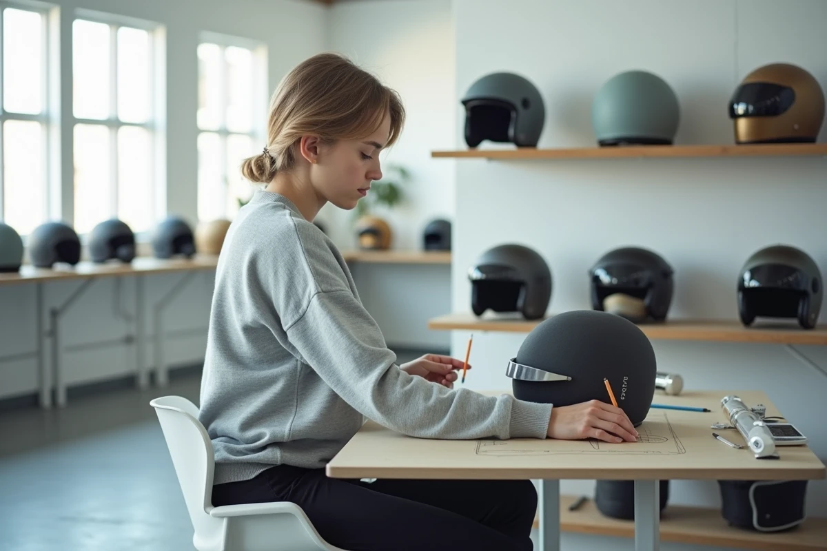 Jeune femme esquisse un nouveau design de casque en studio