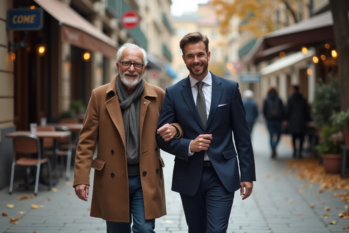 Jeune homme et senior souriant lors d