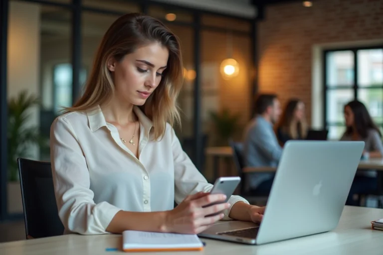Jeune femme entrepreneure travaillant dans un espace coworking moderne
