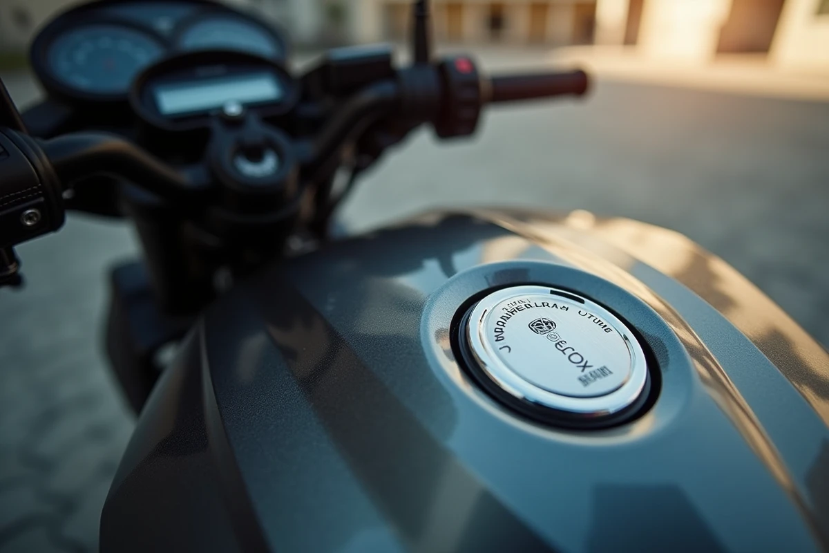 Gros plan sur la trappe à carburant d'une Yamaha TMAX 530 avec indication du type d'essence recommandé